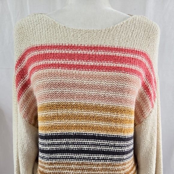 Billabong Multicolor Seeing Stripes Cropped Sweater 100% Cotton Beachy Boho - Picture 5 of 10